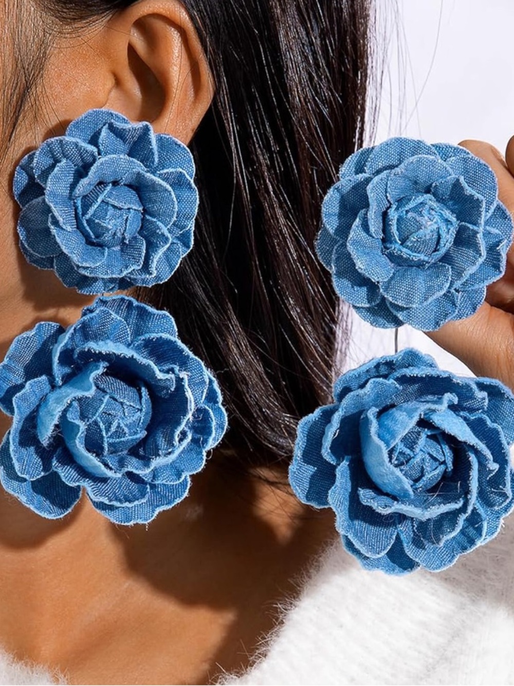 Denim Blue Floral Drop Earrings